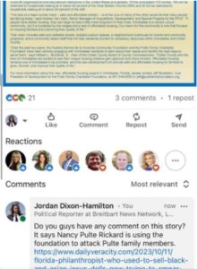 Hamilton asking if the group has a comment on a story